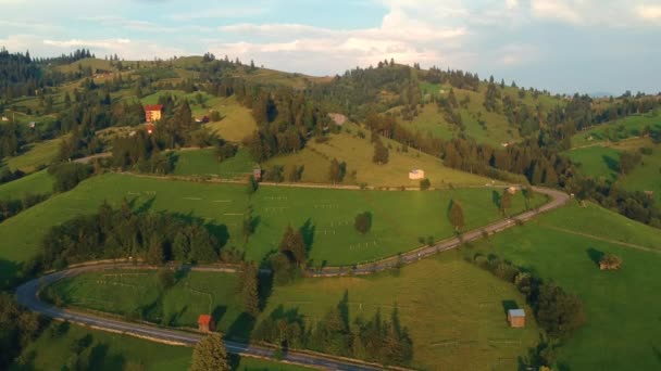 Aerial View Sadova Village Bucovina — Stock Video