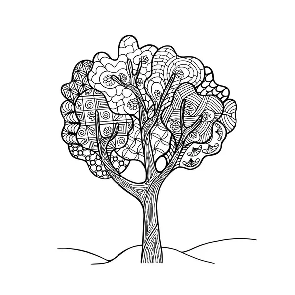 Contour Dessin Main Zendoodle Arbre Stylisation Fantaisie Illustration Vectorielle Isolée — Image vectorielle