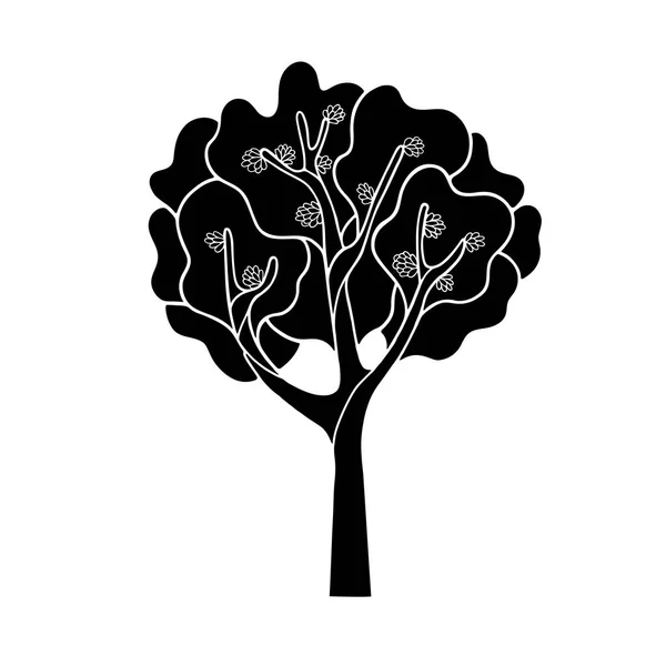 Schwarze Blütenbaum Silhouette Mit Krone Auf Weißem Hintergrund Vektorillustration — Stockvektor