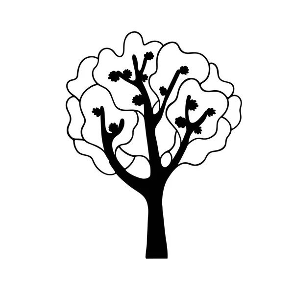 Svart Och Vitt Blossom Tree Siluett Med Krona Vit Bakgrund — Stock vektor