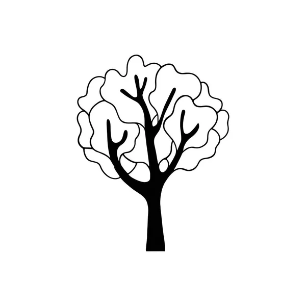 Schwarz Weiße Baumsilhouette Mit Krone Auf Weißem Hintergrund Vektorillustration — Stockvektor