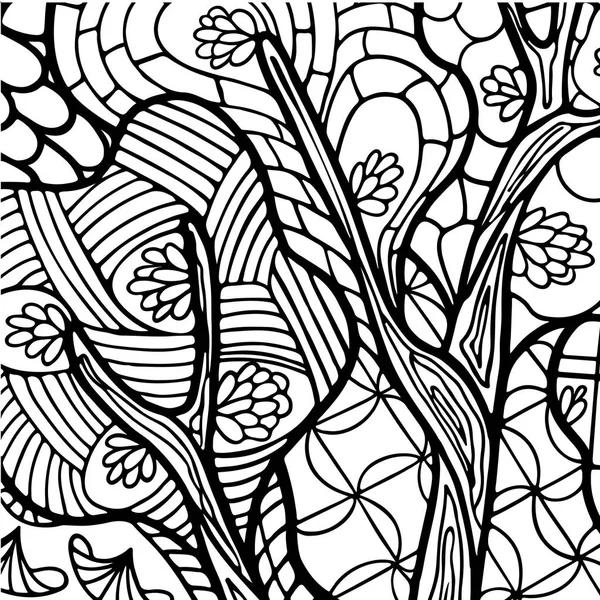 Zendoodle Muster Auf Weißem Hintergrund Baumstamm Mit Blumen Auf Abstraktem — Stockvektor