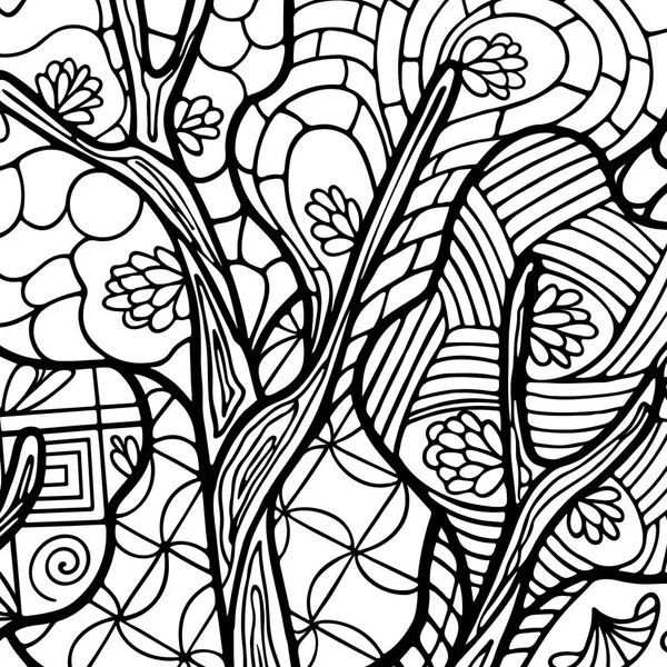 Padrão Zendoodle Fundo Branco Tronco Árvore Com Flores Fundo Abstrato Ilustrações De Stock Royalty-Free