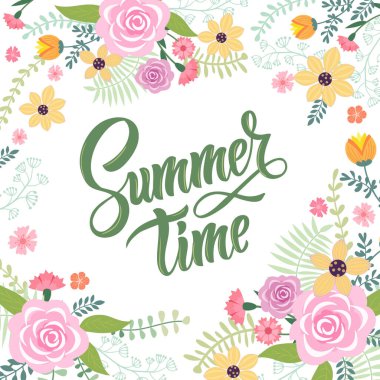 Yazla ilgili bir yazı ve çiçek ve yaprak deseni. 