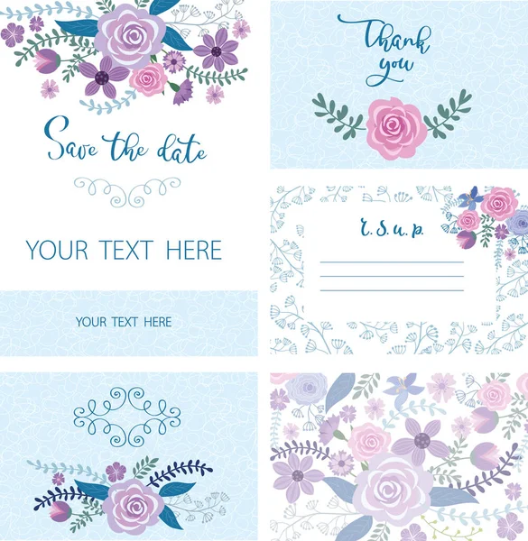 Vector Layout Invitation Cards Wedding Lettering Floral Pattern Pastel Shades — Stock Vector