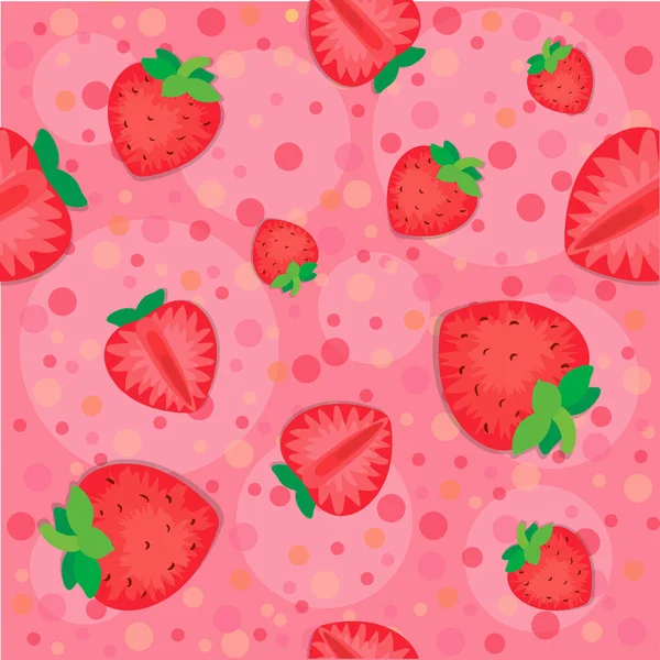 无缝图案 草莓片 水彩斑斓 夏季印刷品 — 图库矢量图片