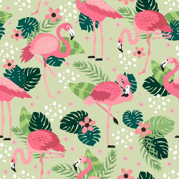 Pink Flamingos Different Poses Seamless Pattern Vector Image Printing Fabrics — Stock Vector