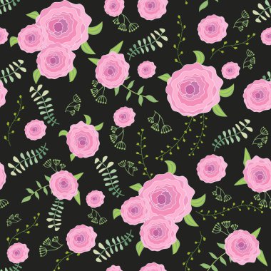 Çiçek deseni, tomurcuklar ve yapraklar. Kumaş, ambalaj kağıdı, kağıt bardak baskısı için. Kartlar için şablon, davetler