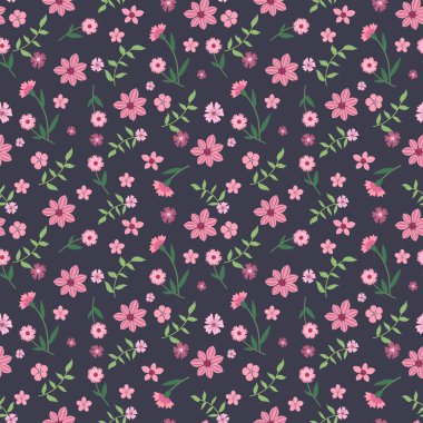 Çiçek deseni, tomurcuklar ve yapraklar. Kır çiçekleri. Kumaş, ambalaj kağıdı, kağıt bardak baskısı için. Kartlar için şablon, davetler