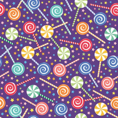 çok renkli karamel şekerler. Kusursuz desen. Ambalaj kağıdı, hediye kutusu ve doğum günü süslemeleri için.