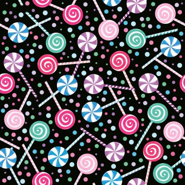 çok renkli karamel şekerler. Kusursuz desen. Ambalaj kağıdı, hediye kutusu ve doğum günü süslemeleri için.