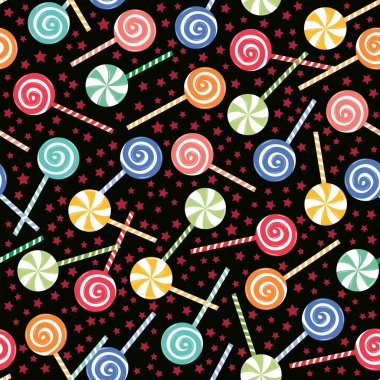 çok renkli karamel şekerler. Kusursuz desen. Ambalaj kağıdı, hediye kutusu ve doğum günü süslemeleri için.