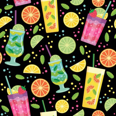 Taze içecek ve karpuz. Kusursuz desen. vektör görüntü. Kumaşlar, kağıt bardaklar, ambalaj kağıtları, telefon kılıfları için. parti için