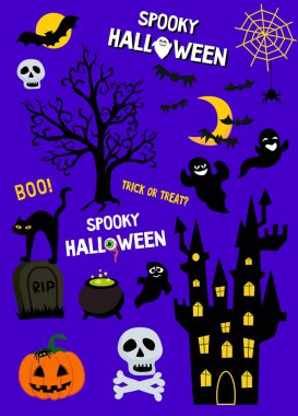 Cadılar Bayramı parti broşürü. Çizgi film tarzında vektör resmi