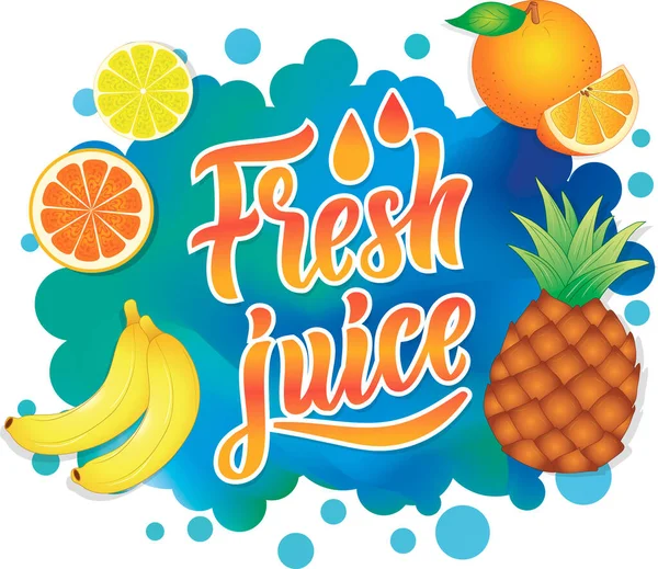 苹果和彩色标识的矢量图像 用于包装果汁 广告新鲜水果和果汁 打印在袋子上 纸杯上 — 图库矢量图片
