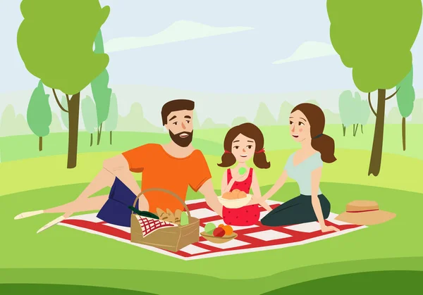 Glückliche Familie auf einer Picknick-Vektorillustration — Stockvektor