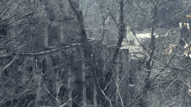 Готический Собор Крыши Руины Средневекового Замка Роял Сити Страшное Гигантское — стоковое видео