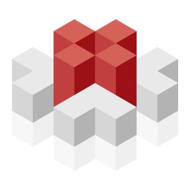 Soyut küp vektör şekli teknolojik gelişimi, Nanoteknoloji bileşen anımsatan. İzometrik marka bilimsel kurum, Araştırma Merkezi, laboratuar. Minimalist blok şekli