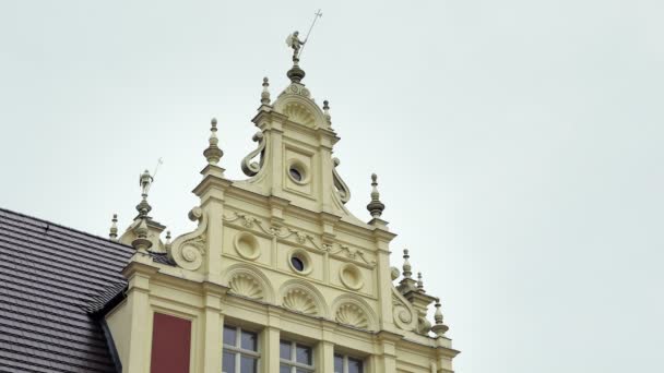 古典城堡与黄色门面 有护城河的不朽宫殿 雕塑装饰 — 图库视频影像