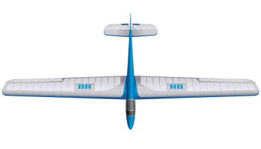 Mavi planör modeli, zemin planı. Güzel ince uçak. Balsa ahşap kanat, modeli hobi. Ana vektör çizim