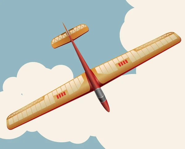 空はヴィンテージ色様式で雲の上を飛んでグライダーの模型 ポスター印刷用に設計された古いレトロな微妙な飛行機 バルサの木翼 模型趣味 マスターのベクトル図 — ストックベクタ
