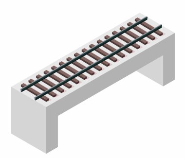 Beyaz arka plan üzerinde izole 3d izometrik perspektif içinde vektör tren Köprüsü. Endüstriyel ulaşım yapı. Beton mimarisi. Demiryolu ile demiryolu köprüsü. Perçinli köprü inşaatı monte