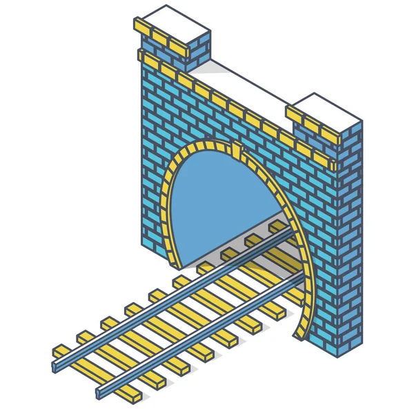 Vektor Železniční Tunel Nízké Poly Izometrické Perspektivě Nastínil Starý Kámen — Stockový vektor