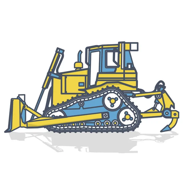 Blue Yellow Outlined Big Excavator Digger White Digging Ground Construction — Stock Vector