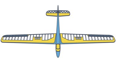 Seviyelendirilmiş planör, güzel ince uçak model. Balsa ahşap kanat, hobi modeli, zemin planı. Ana vektör çizim