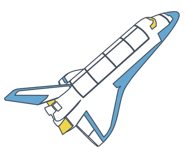 概説スペースシャトル 宇宙を発見します 黄色青いベクトル マスターの図 Flighting Spaceshuttle 燃料タンク ホワイト バック グラウンドを分離 — ストックベクタ