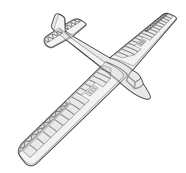 Planeador Modelo Plano Tierra Hermoso Avión Sutil Alas Madera Balsa — Vector de stock