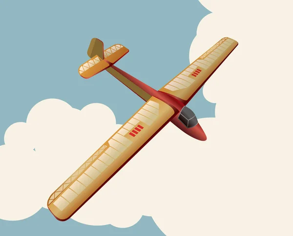 Planeador Modelo Volando Sobre Cielo Con Nubes Estilización Color Vintage — Archivo Imágenes Vectoriales