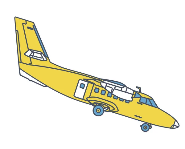 飞机飞过在复古色彩程式化 概述了设计为海报印刷的复古黄色飞机 轻木翅 模特爱好 主矢量图 — 图库矢量图片