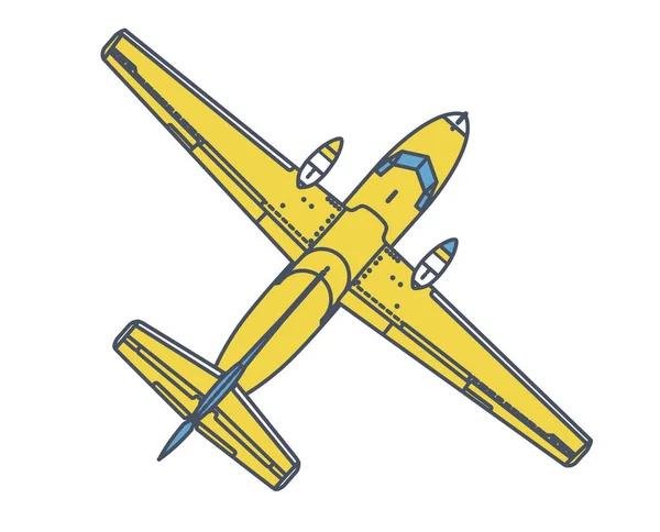 ヴィンテージ色様式で飛んで飛行機 ポスター印刷用に設計されたレトロな黄色の飛行機を概説します バルサの木翼 模型趣味 マスターのベクトル図 — ストックベクタ