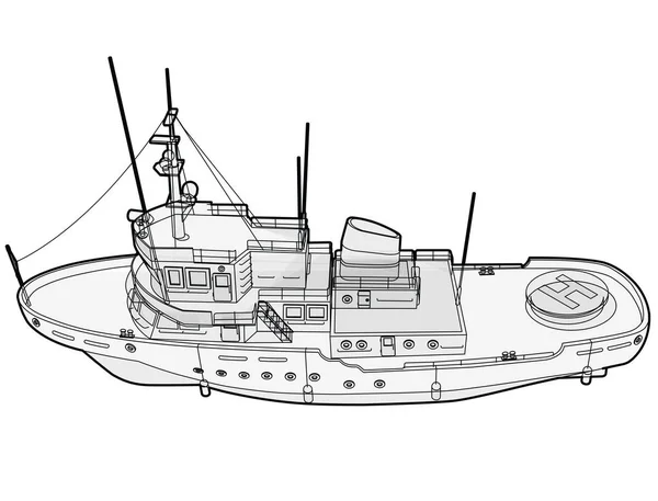 Barco Investigación Barco Exploración Marina Para Científicos Buque Rescate Delineado — Vector de stock