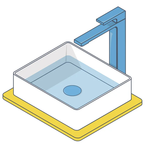화장실 수돗물와 물으로 아이소메트릭이 흰색에 파란색 노란색 인테리어 그래픽 요소입니다 — 스톡 벡터