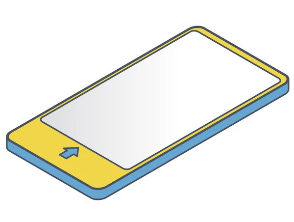 Teléfono Móvil Vectorial Delineado Perspectiva Isométrica Tecnología Inalámbrica Azul Amarilla — Vector de stock
