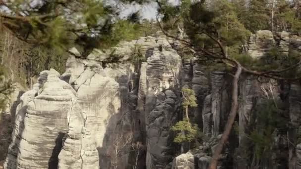 Rocce Arenaria Massi Rocciosi Nella Foresta Paesaggio Rampicante Grandi Pietre — Video Stock