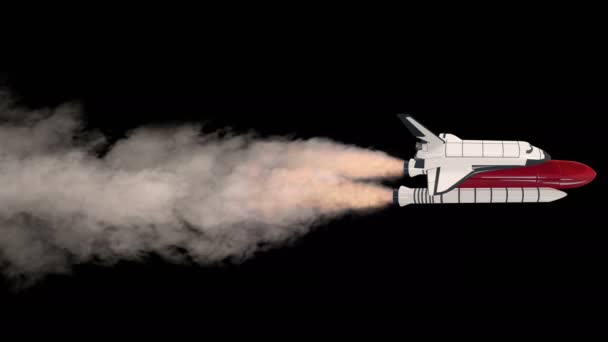 Space Shuttle Vliegt Ruimte Zwart Met Alpha Raketmotoren Blazen Grote — Stockvideo
