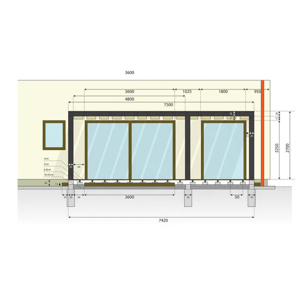 Családi Ház Kerti Teraszának Terve Kültéri Ülés Vektorszerkezeti Rajz Pergola — Stock Vector