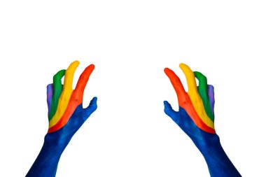 Su boyalı el resimleri beyaz arka planda jestler yapıyor..