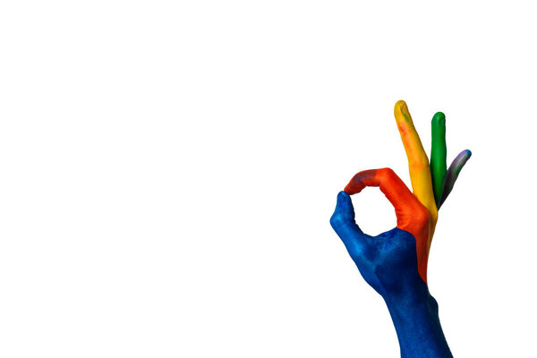 Water painted hands making gestures on a white background.