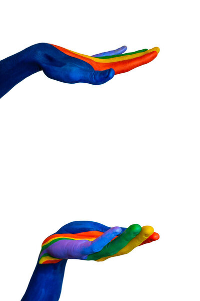 Stock photo of water painted hands making gestures on a white background.