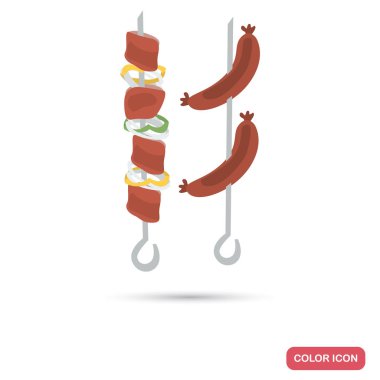 Şiş kebap ve ızgara sosis renk düz simgesi