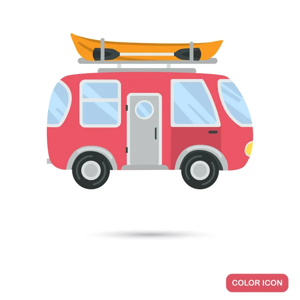 Bus Camping Avec Bateau Sur Toit Couleur Icône Plate — Image vectorielle