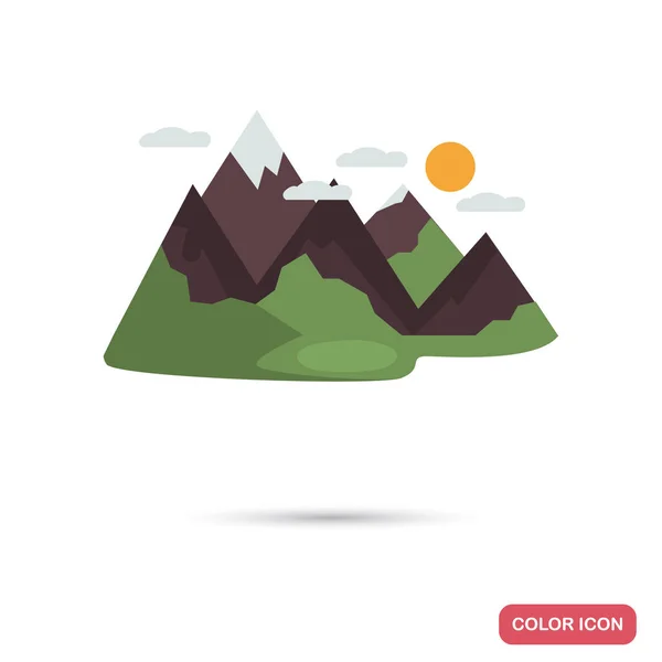 树木繁茂的山颜色平的图标 — 图库矢量图片