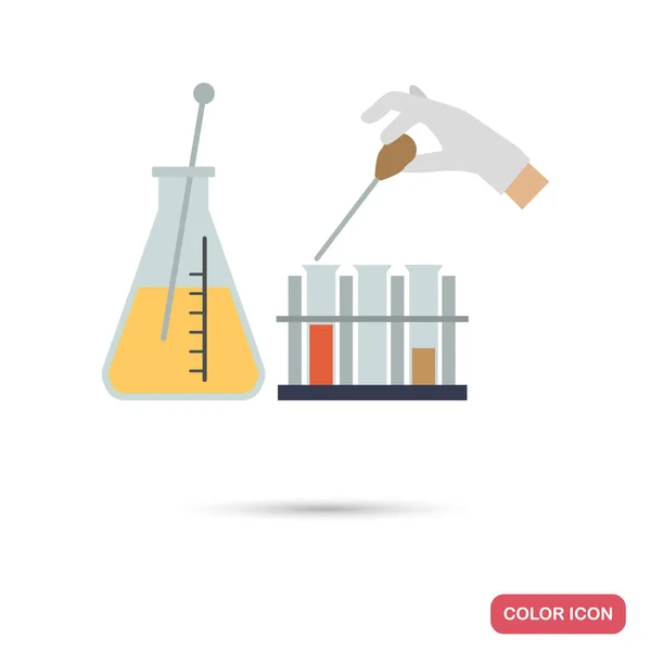 实验室管和烧瓶和混合药物颜色平面图标 — 图库矢量图片
