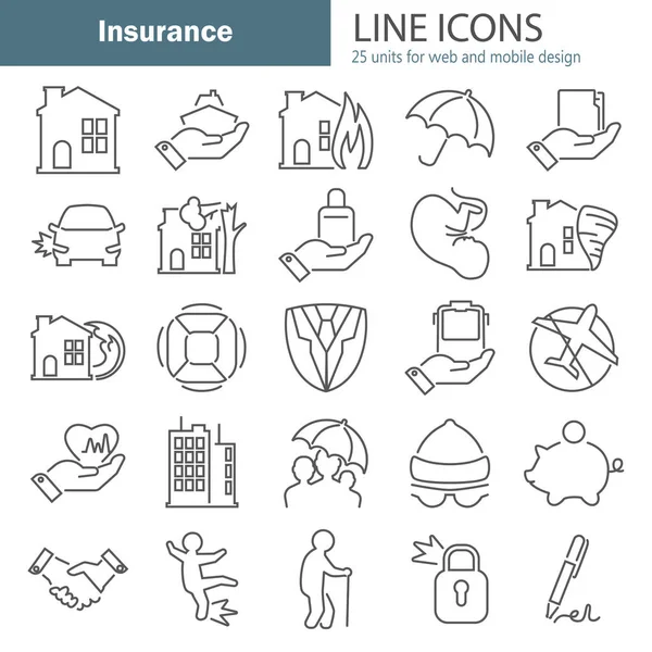 Conjunto Iconos Línea Servicio Seguros — Vector de stock