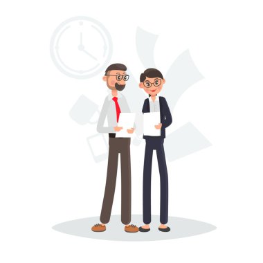 Ofis personeli belgeleri renk düz illüstrasyon tartışmak