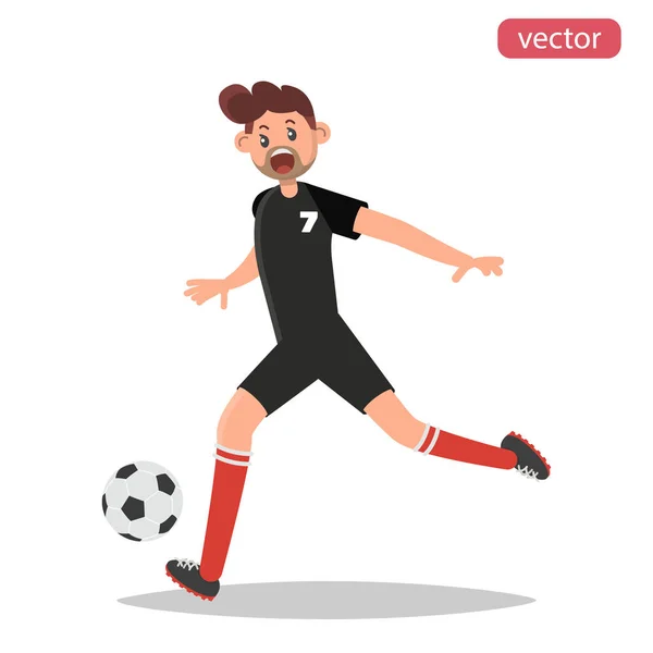 Football Joueur Frappe Couleur Ballon Illustration Plate — Image vectorielle